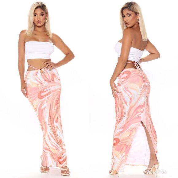 Fashion Nova ‘Set The Tone’ Orange Pink Yellow Swirl Maxi Skirt - Picture 1 of 12